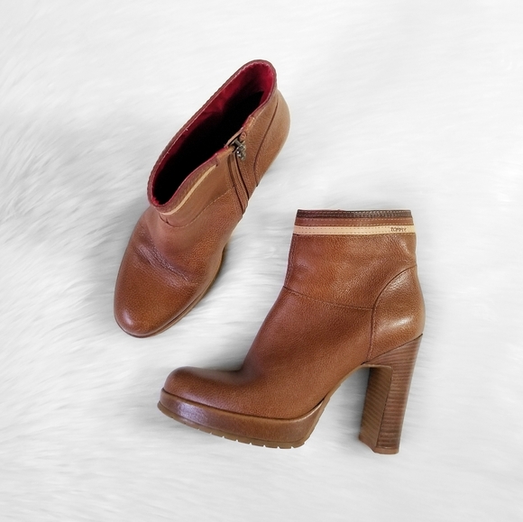 Tommy Hilfiger Shoes - TOMMY HILFIGER Cognac Brown Zip Heel Ankle Booties